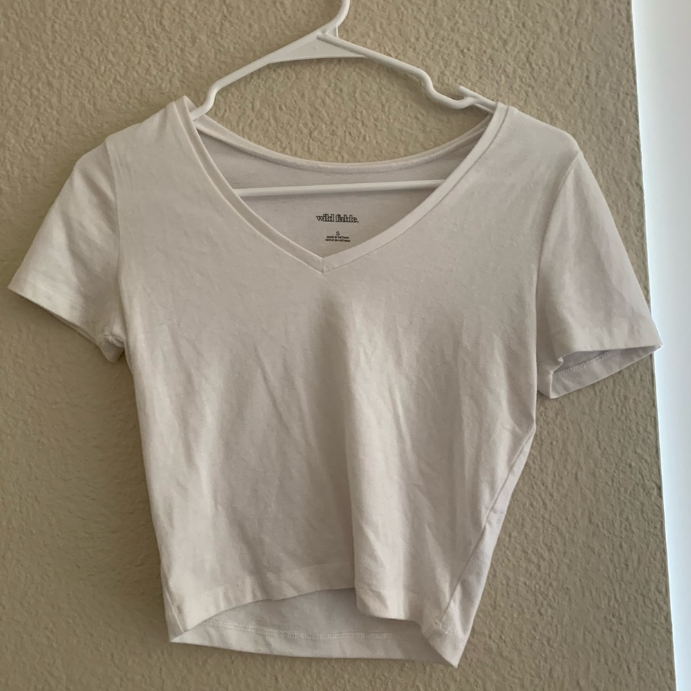 wild fable cropped white v neck shirt